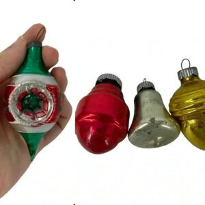 VINTAGE MERCURY GLASS SHINY BRITE CHRISTMAS ORNAMENTS SET OF FOUR TREE DECOR